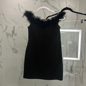NBD Black size Small Feather trim dress